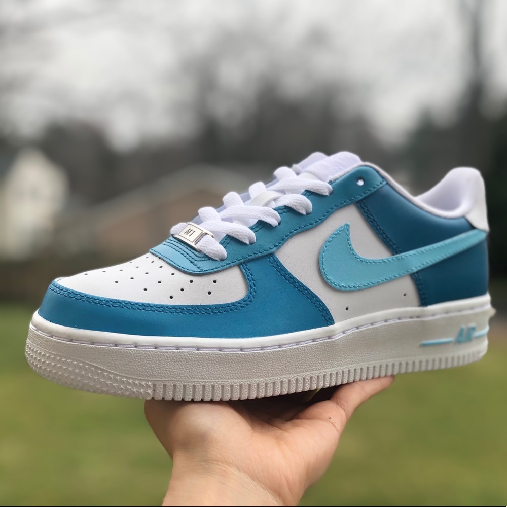 Custom painted 4-tone blue Nike Air Force 1s